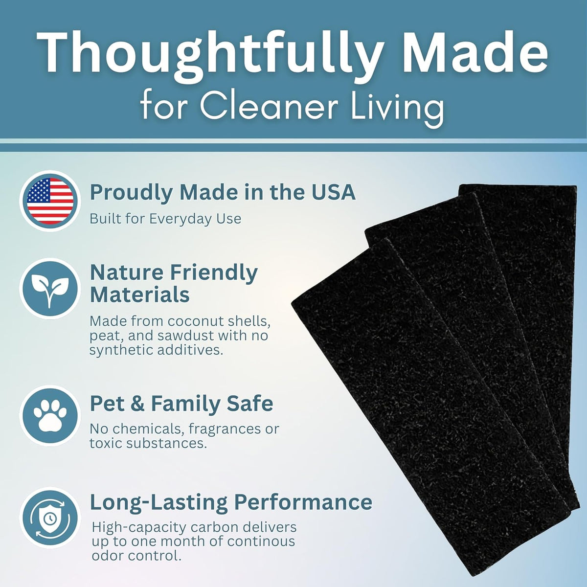 Activated Litter Robot 3 Carbon Filters - Pre-Cut Activated Charcoal Replacement Filters for Odor Control and Dust Reduction - 6-Pack - Made in the USA - Dimensions: 3.5” x 10”