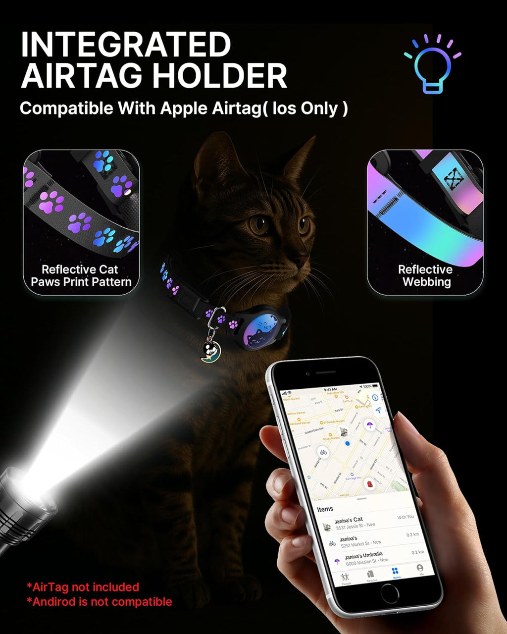 Breakaway Cat Collar with Apple AirTag Holder - 2 Pack