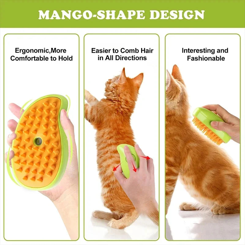 Electric Pet Grooming Brush with Water Spray for Cats - Soft Silicone Depilation and Bathing Supplies
