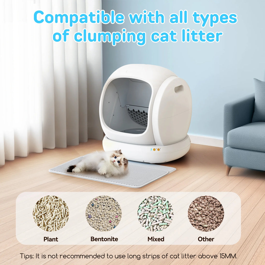 75L Smart Automatic Self-Cleaning Cat Litter Box with APP Control and Integrated Safety Features, White