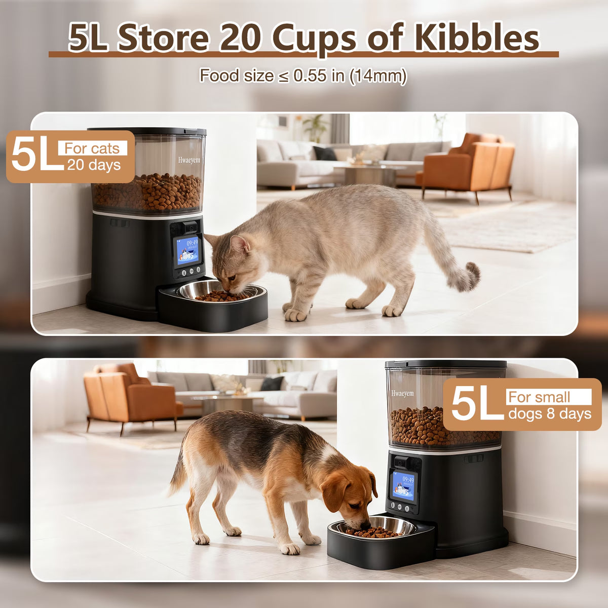 Smart Automatic Cat Feeder with Camera, 5G WiFi Connectivity, Remote APP Control, Timed Portion Dispensing, High Capacity for Cats and Dogs, Black