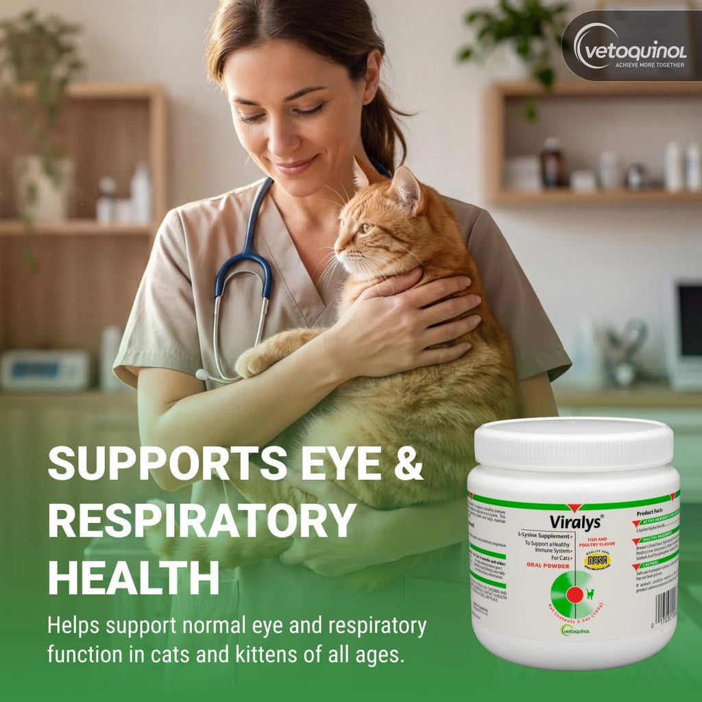 Viralys Lysine Supplement for Cats and Kittens - Promotes Eye Health, Respiratory Function, and Immune Support - Palatable Oral Powder for Convenient Daily Administration - 100 Grams
