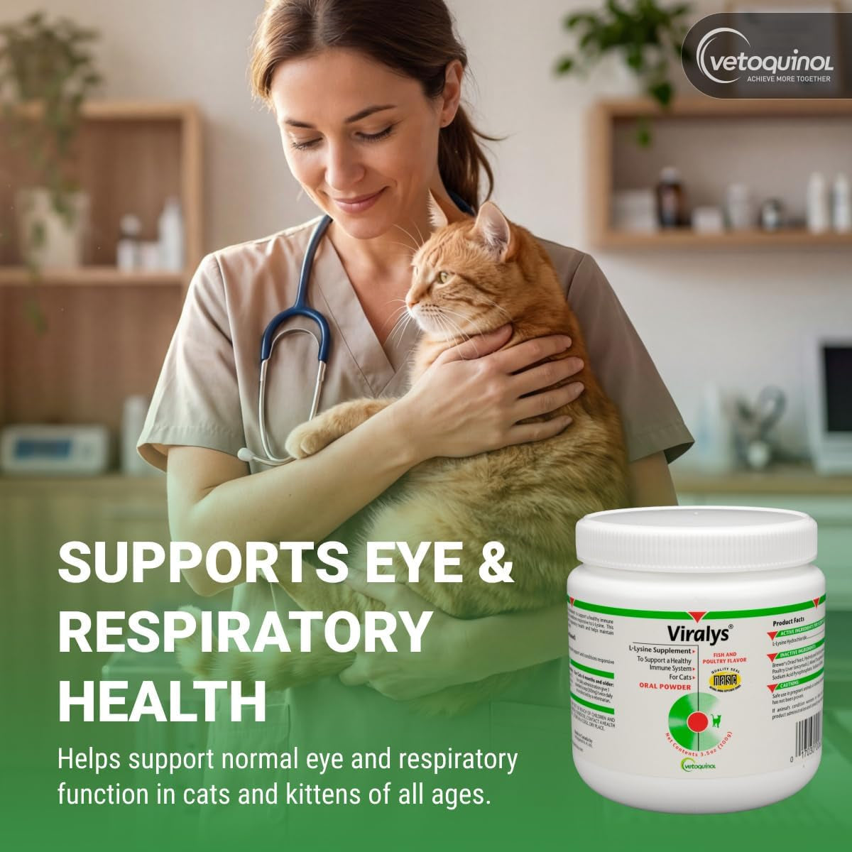 Viralys Lysine Supplement for Cats and Kittens - Promotes Eye Health, Respiratory Function, and Immune Support - Palatable Oral Powder for Convenient Daily Administration - 100 Grams