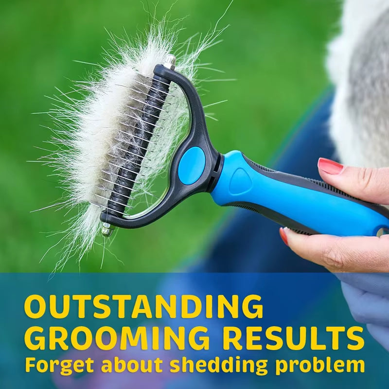 Pet Fur Knot Cutter and Shedding Tool for Dogs and Cats - Double-Sided Grooming Comb and Brush