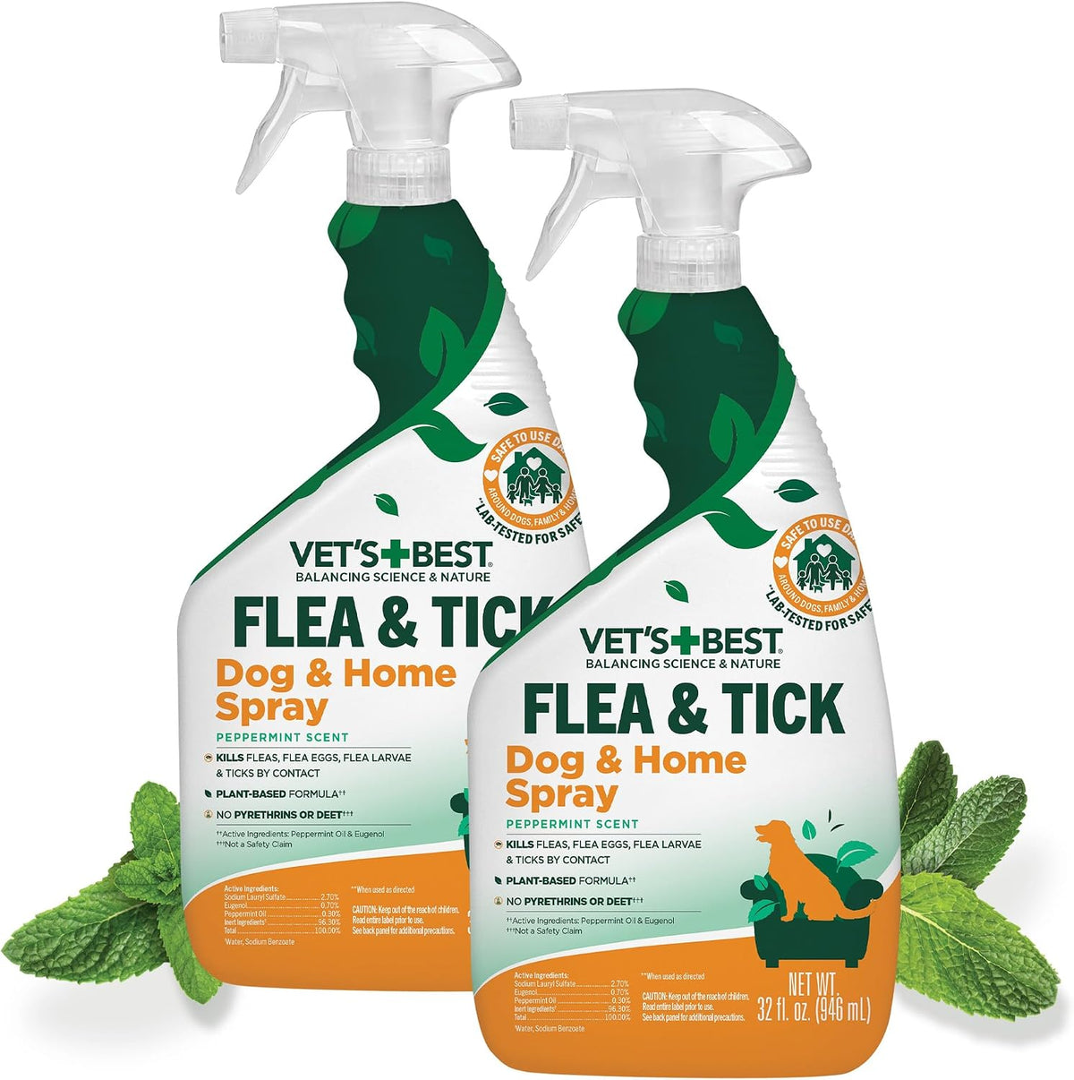 Natural Flea and Tick Indoor Home Spray for Dogs, 32 oz, 2-Pack