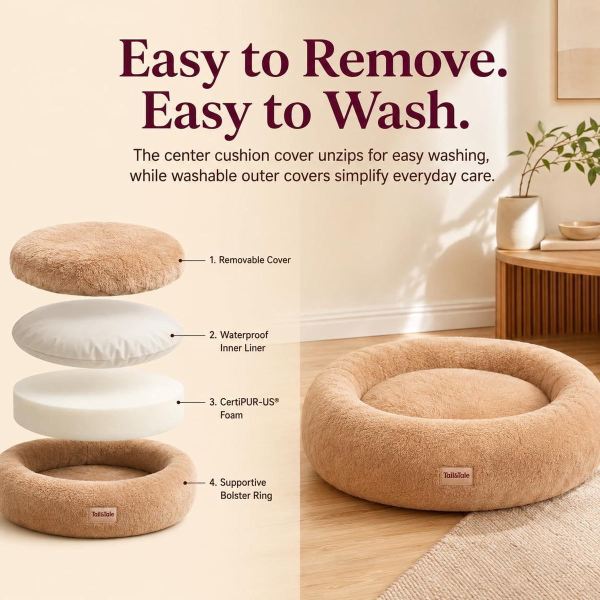 Orthopedic Memory Foam Donut Bed for Small Dogs - Cooling and Washable Design