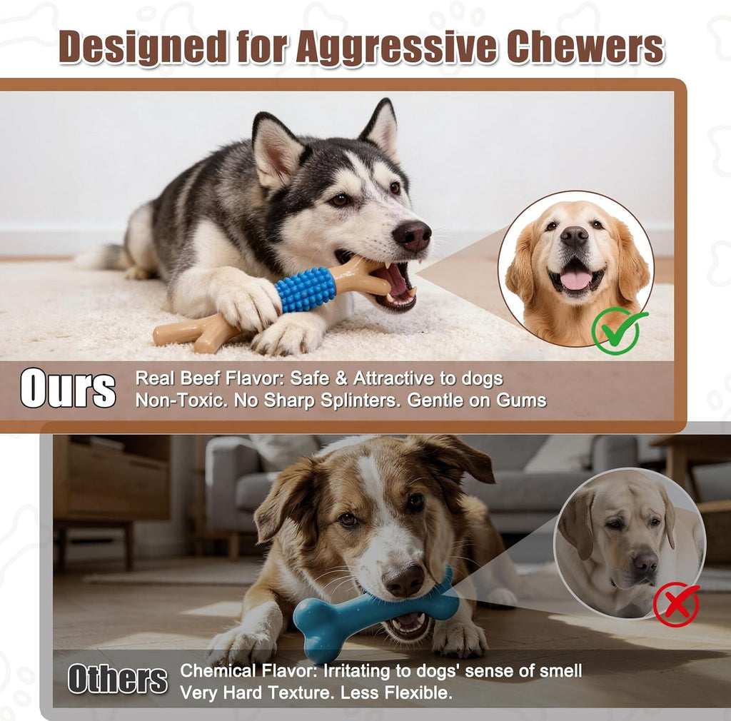 Durable Dog Chew Toy for Aggressive Chewers - Tough Nylon and Rubber Teething Stick with Beef Flavor for Large and Medium Breeds