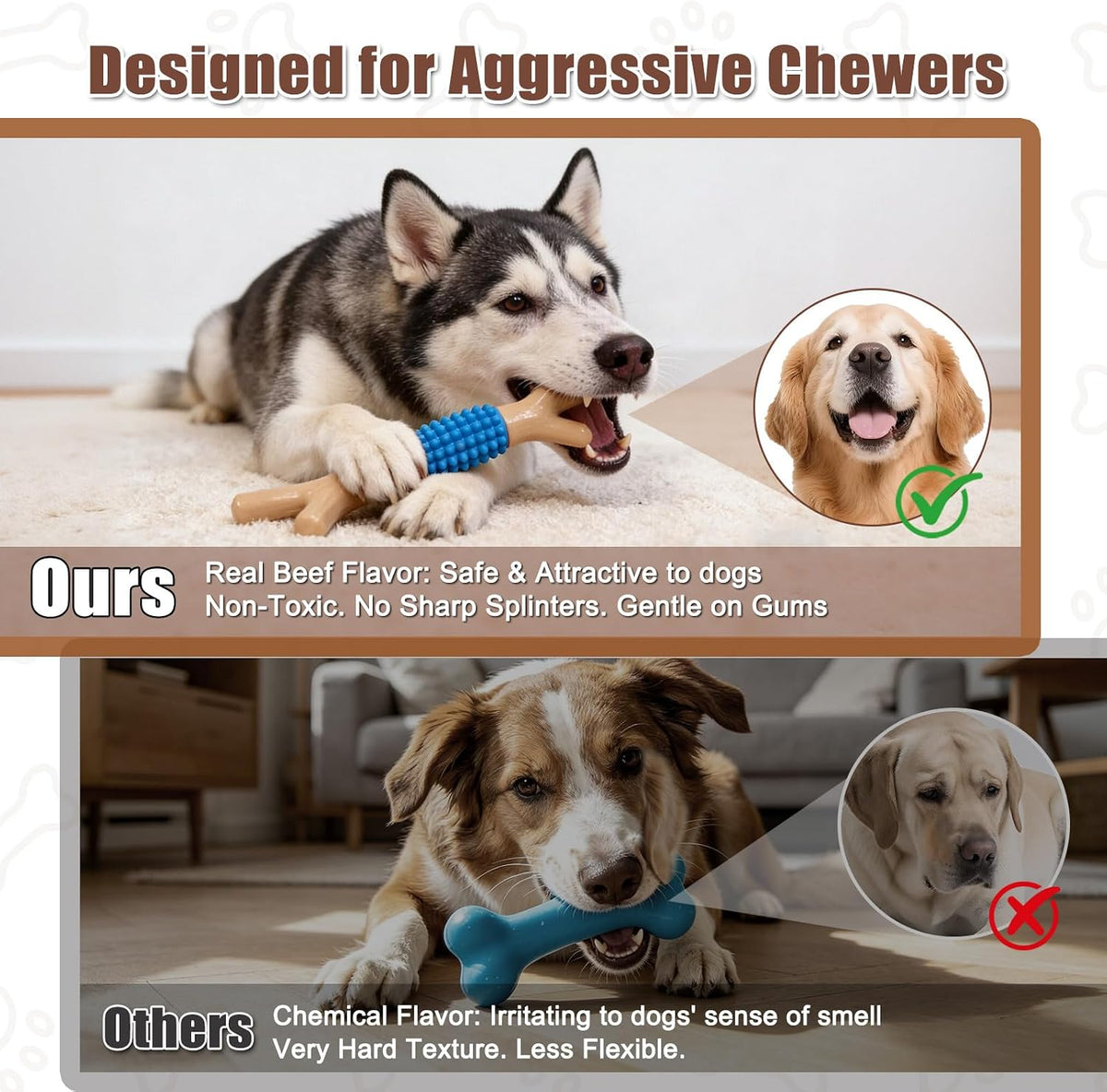 Durable Dog Chew Toy for Aggressive Chewers - Tough Nylon and Rubber Teething Stick with Beef Flavor for Large and Medium Breeds