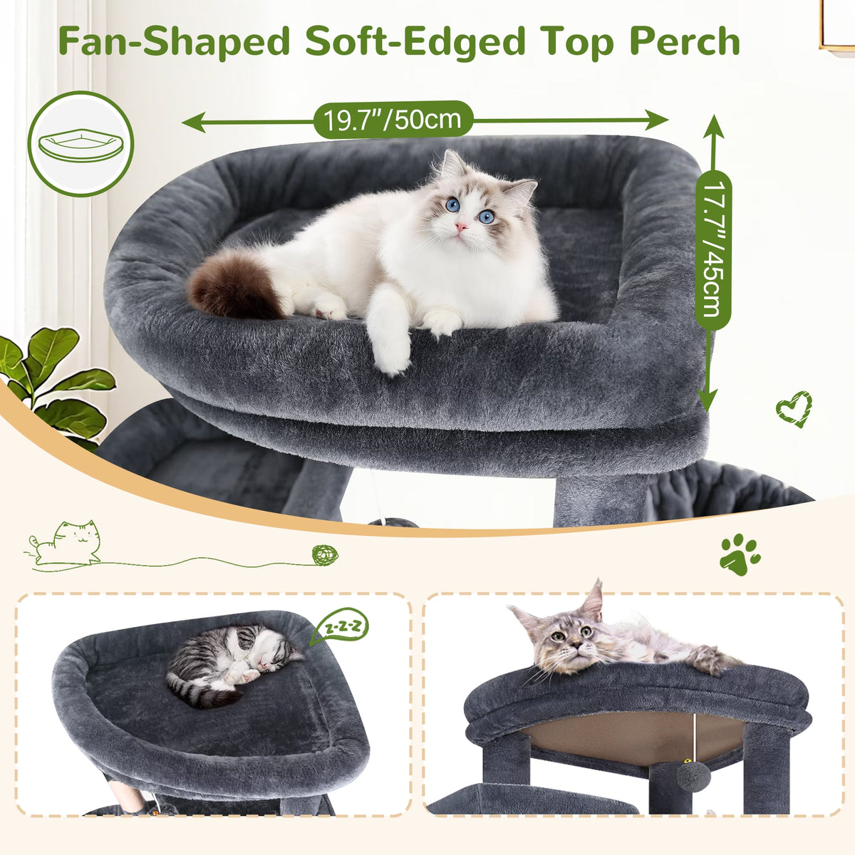 84-Inch Multilevel Corner Cat Tree Tower for Indoor Cats with Dual Condos, Three Hanging Baskets, and Eight Scratching Posts in Dark Gray