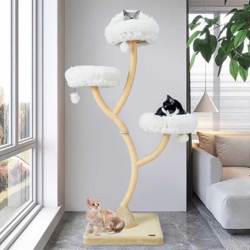 70-Inch Cat Tree Tower with Four Levels, Three Perches, and Interactive Dangling Balls