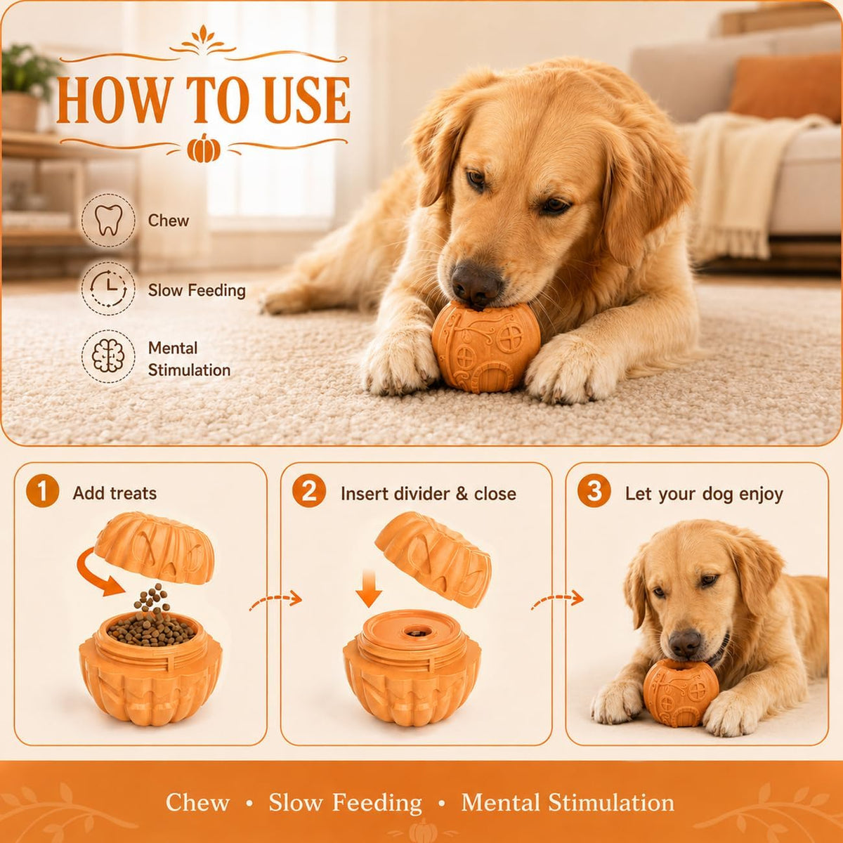 Pumpkin-Shaped Dog Treat Dispenser Toy Set with Freeze Bowls for Enrichment and Slow Feeding