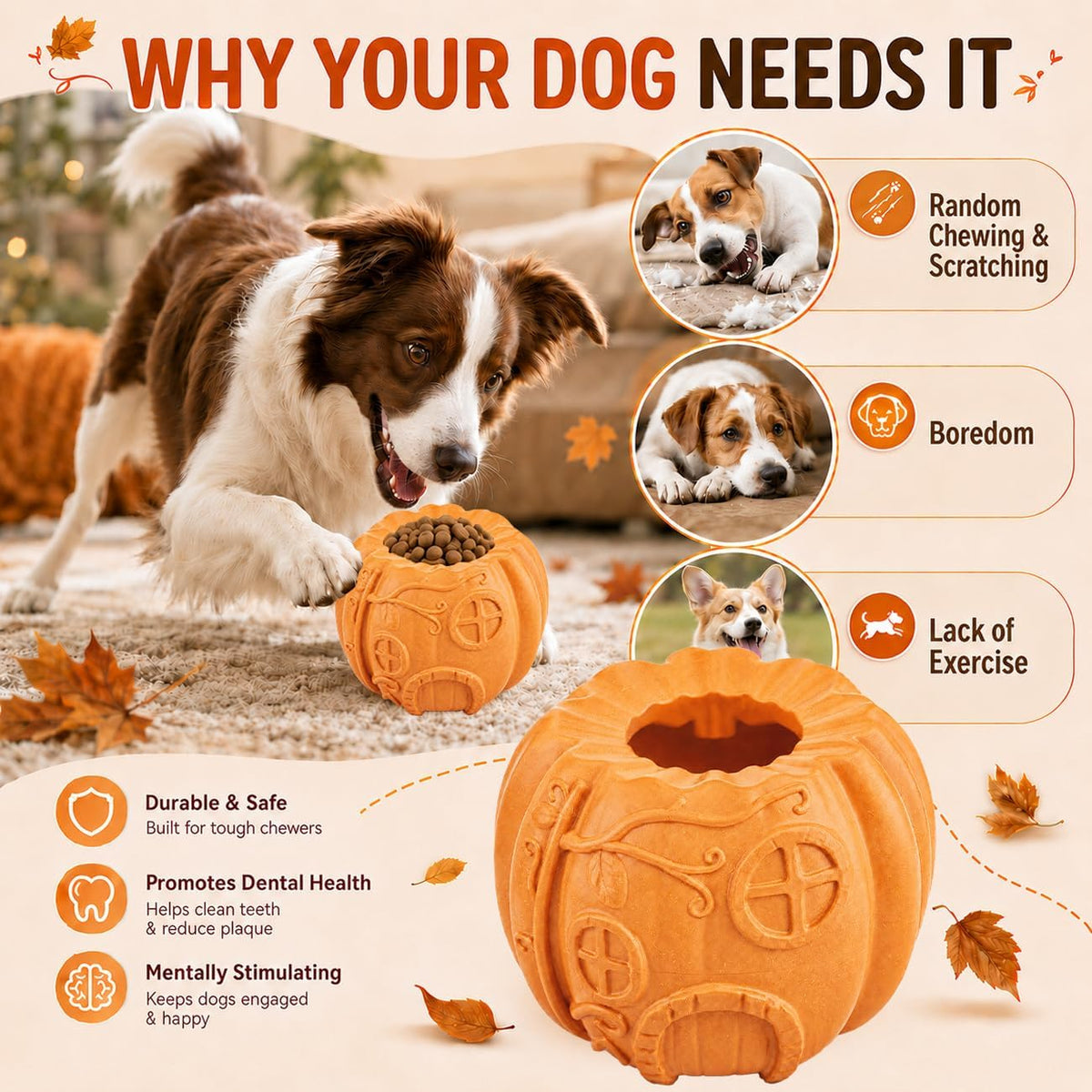 Pumpkin-Shaped Dog Treat Dispenser Toy Set with Freeze Bowls for Enrichment and Slow Feeding