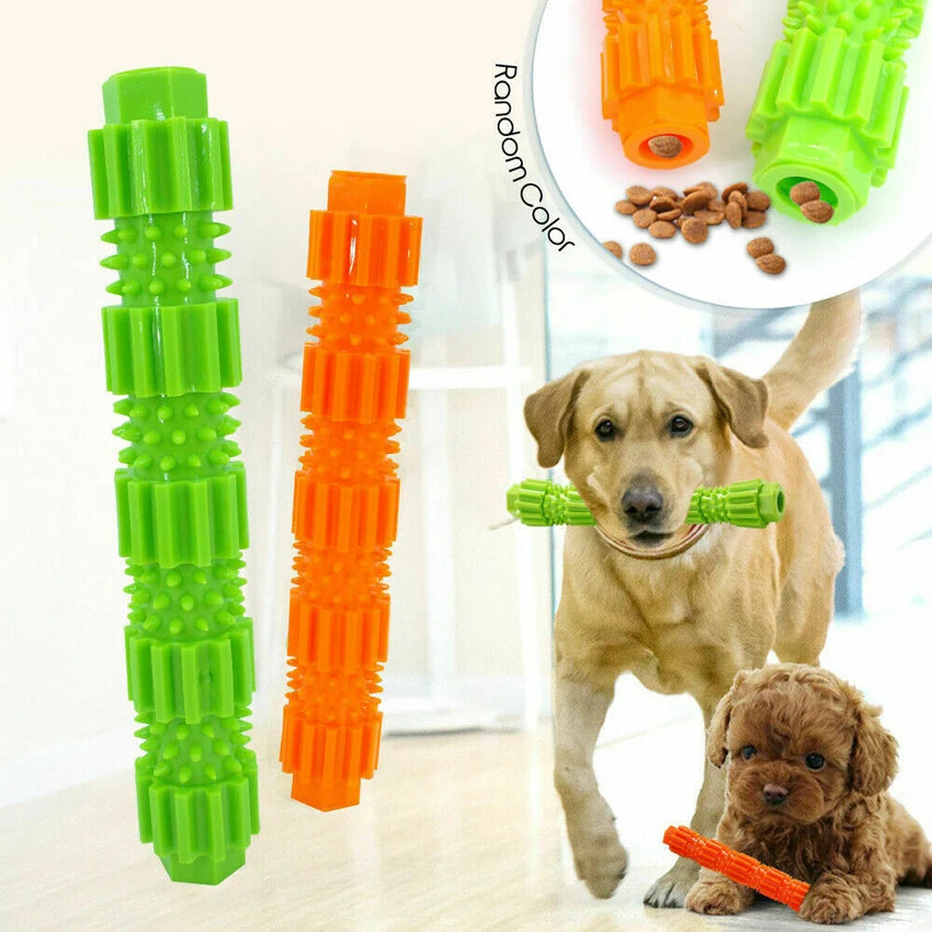Durable Rubber Dog Chew Toy for Aggressive Chewers - Treat Dispensing and Teeth Cleaning with Squeaking Feature
