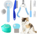 8-Piece Cat Grooming Kit: Includes Flea Comb, Pet Shampoo Brush, Shedding Brush, and Silicone Toothbrush