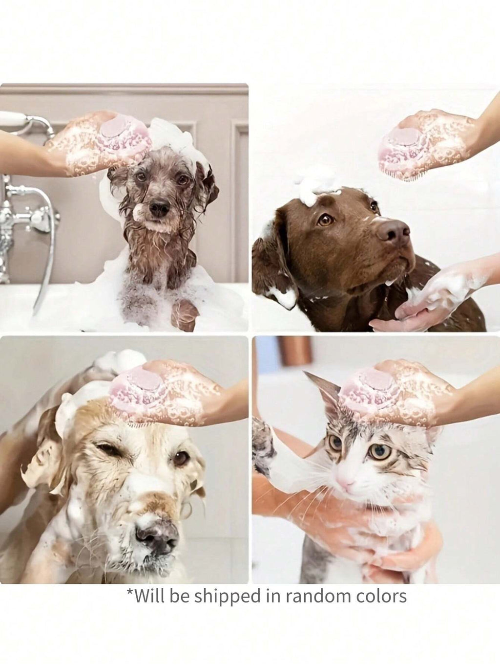 Silicone Pet Shampoo Brush with Massage Function and Integrated Shampoo Dispenser for Dogs and Cats - Assorted Colors