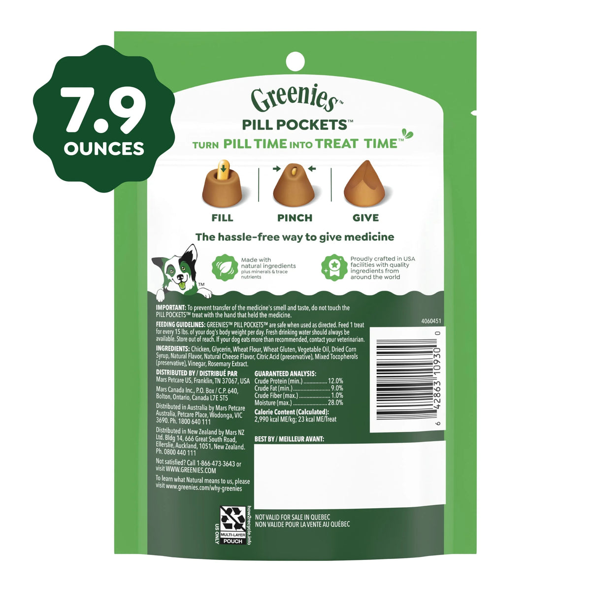 Cheese Flavor Pill Pockets for Dogs, Soft Treats in 7.9 Oz Pouch (30 Treats)